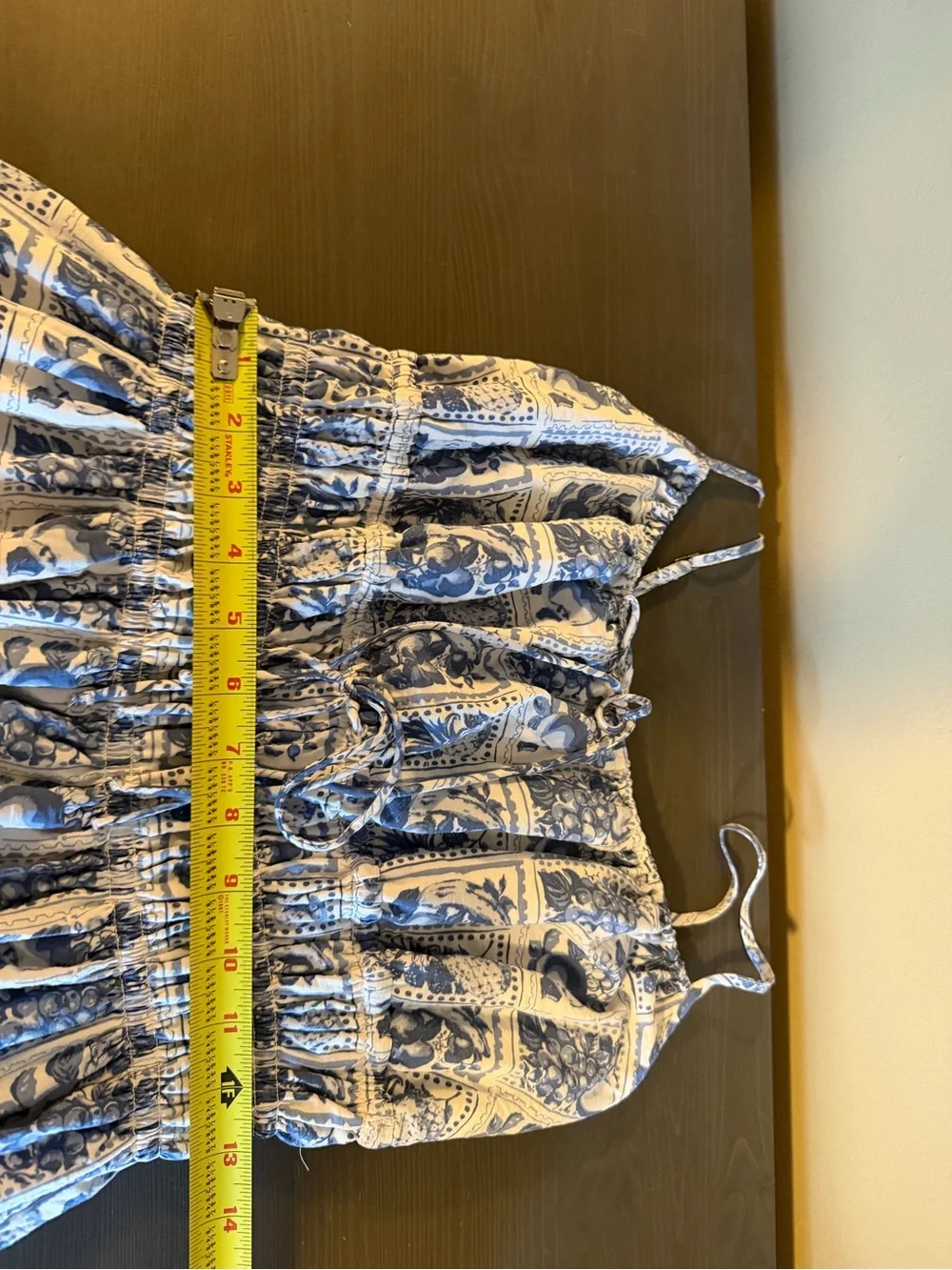 Abercrombie & Fitch White and Blue Tile-Print Smocked Maxi Dress